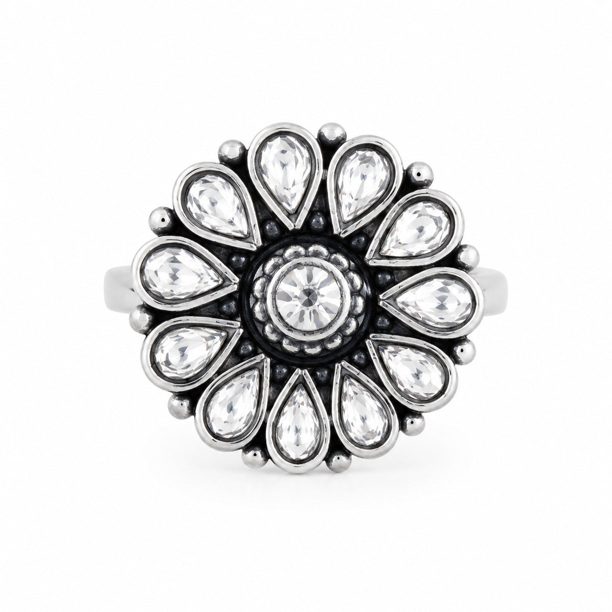 Oxidised Flower Silver Ring