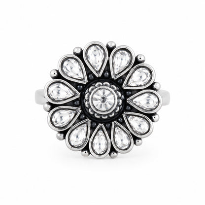 Oxidised Flower Silver Ring
