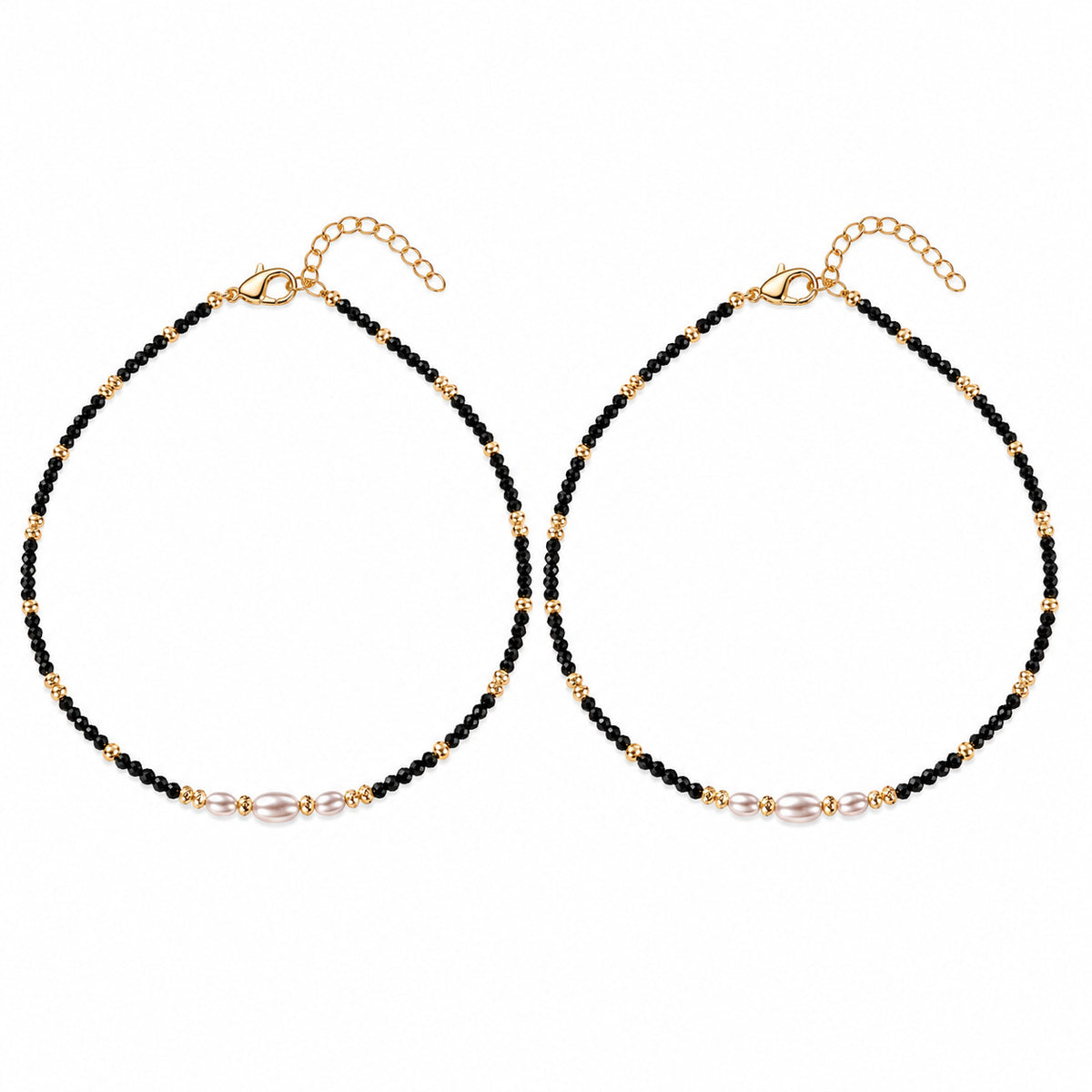 Black Beaded Pearl 925 Sterling Silver Anklet