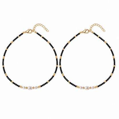 Black Beaded Pearl 925 Sterling Silver Anklet