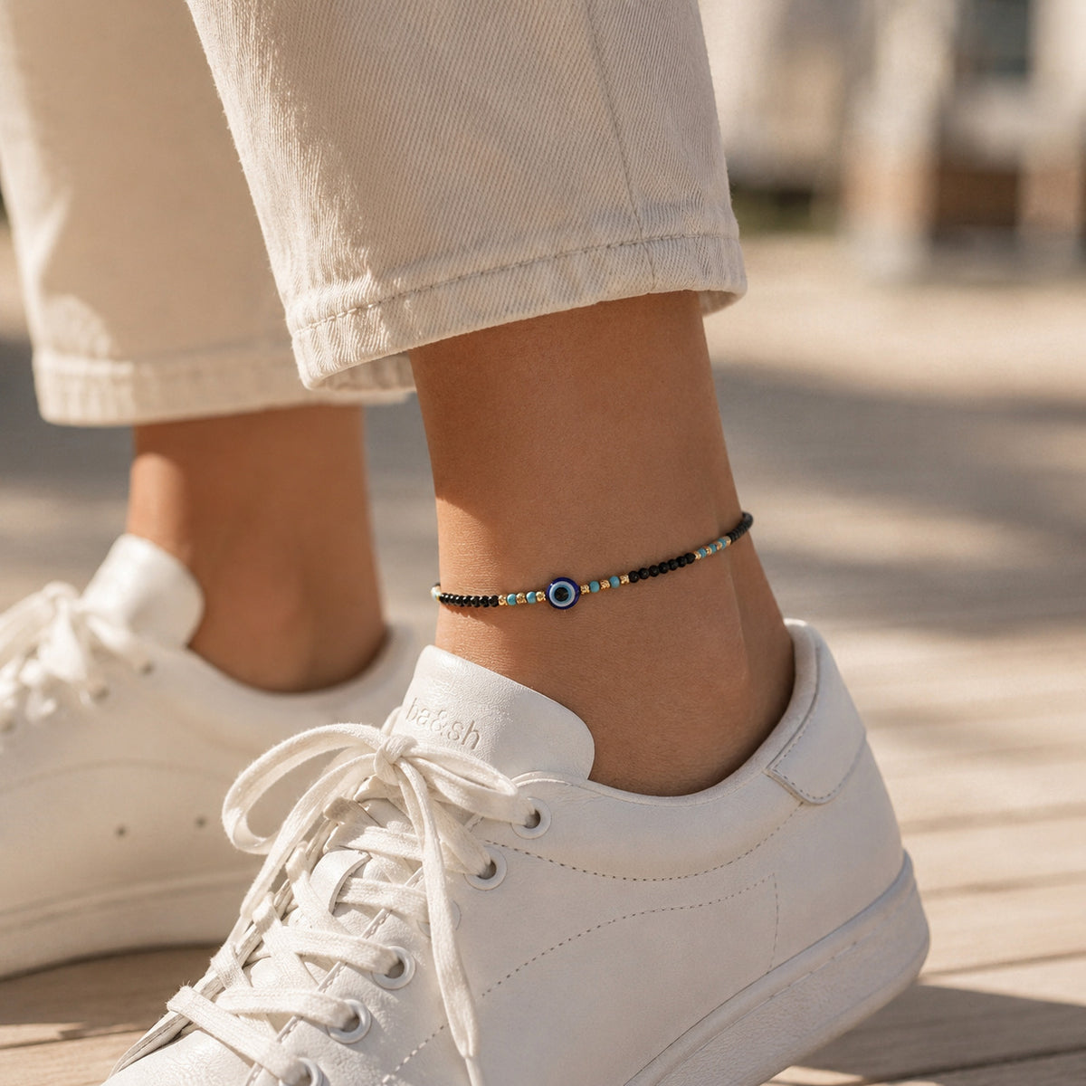 Evil Eye Beaded 925 Sterling Silver Anklet