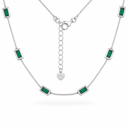 Emerald Baguette Station Necklace in 925 Sterling Silver