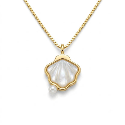 Golden Shell Pearl Necklace in 925 Sterling Silver