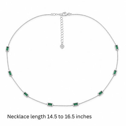 Emerald Baguette Station Necklace in 925 Sterling Silver