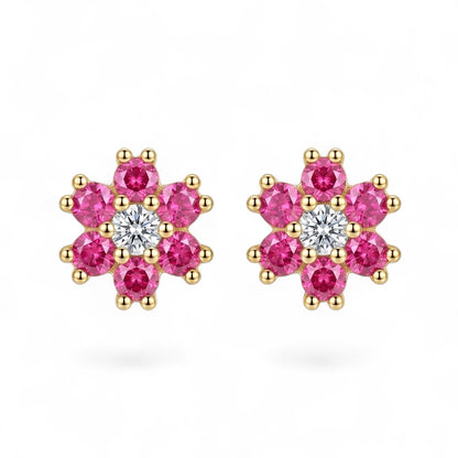 Pink Flower Stud Earrings in 925 Sterling Silver (Gold Plated)