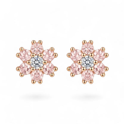 Blush Pink Flower Stud Earrings in 925 Sterling Silver (Rose Gold Plated)