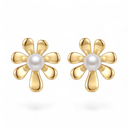 Pearl Flower Stud Earrings in 925 Sterling Silver (Gold Plated)