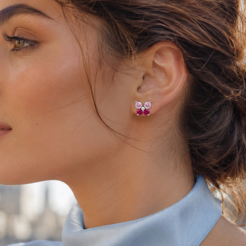 Pink Butterfly Stud Earrings in 925 Sterling Silver