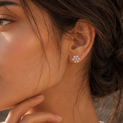 Floral CZ Stud Earrings in 925 Sterling Silver (Rose Gold Plated)