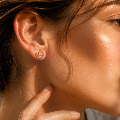 Rose Bloom CZ Stud Earrings in 925 Sterling Silver (Rose Gold Plated)
