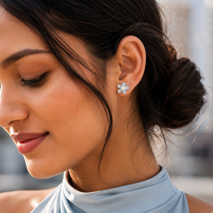 Pearl Flower Stud Earrings in 925 Sterling Silver