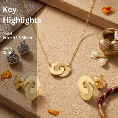 Interlocking Circle Pendant & Earrings Set in 925 Sterling Silver
