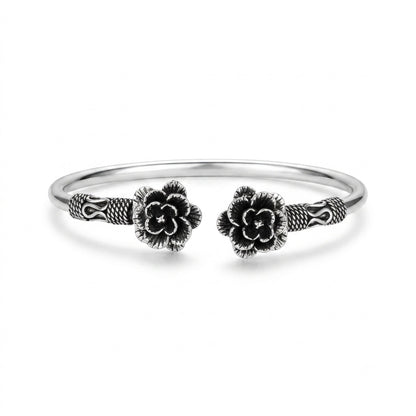 Silver oxidised Flower Cuff